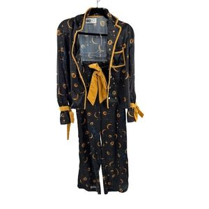 Beach Riot Celestial Moon Stars Pajama Set Sleepwear XS Black Yellow